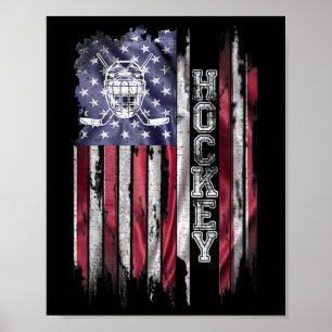 Vintage-USA-Amerikanische-Flagge-Hockeyspieler-Sil Poster