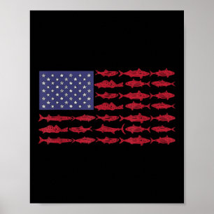 Vintage-USA-Fisch-Amerikanisches-Flag-Shirt-Angeln Poster