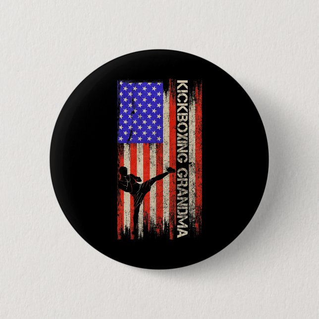 Vintage-USA-Flagge Mma-Kickboxer Großmutter Si Button (Vorderseite)