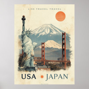 Vintage USA Japan Reise Retro mit Poster
