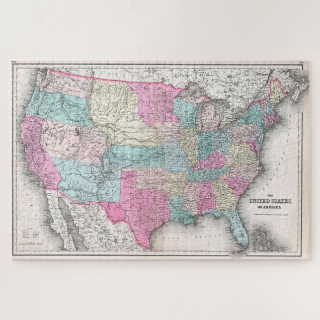Vintage USA Karte (1857) (Horizontal)