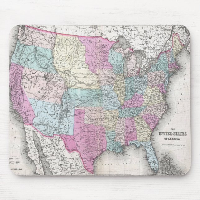 Vintage USA Karte (1857) Mousepad (Vorne)