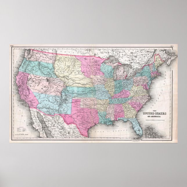 Vintage USA Karte (1857) Poster (Vorne)