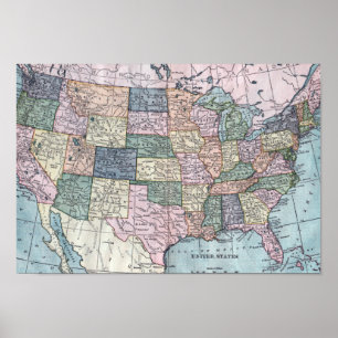 Vintage USA-Karte Poster