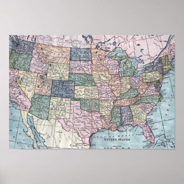 Vintage USA-Karte Poster (Vorne)