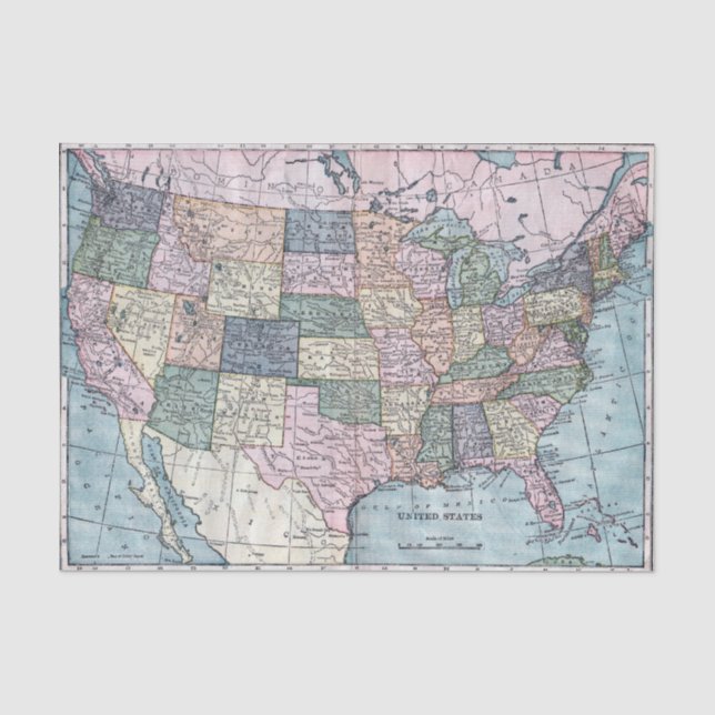 Vintage USA-Karte Seidenpapier (Vorderseite)