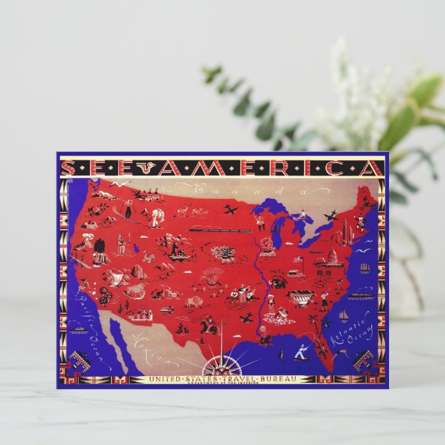 Vintage USA Reisebüro Karte (Stehend Vorderseite)