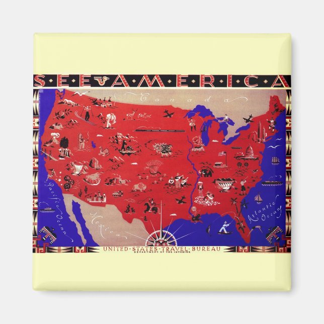 Vintage USA Reisebüro Karte Magnet (Vorne)