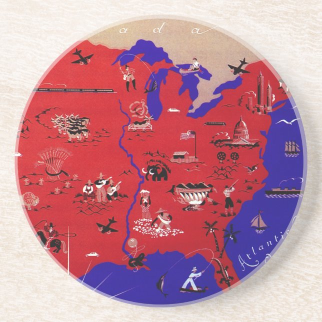 Vintage USA Reisebüro Karte Sandstein Untersetzer (Vorne)