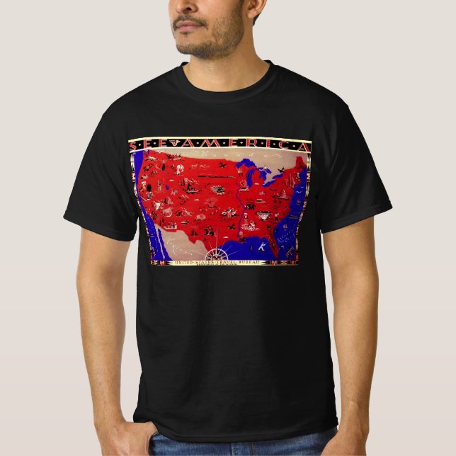 Vintage USA Reisebüro Karte T-Shirt (Vorderseite)