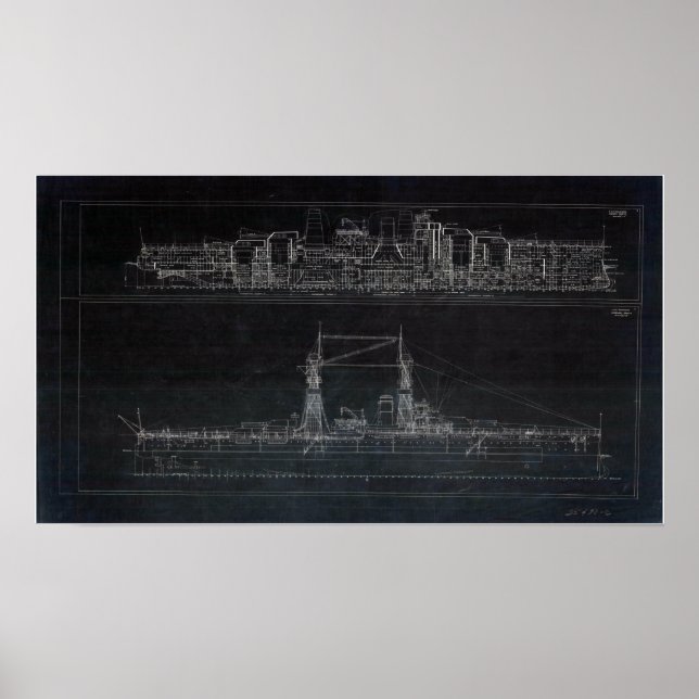 Vintage USS Oklahoma Blueprints Poster (Vorne)