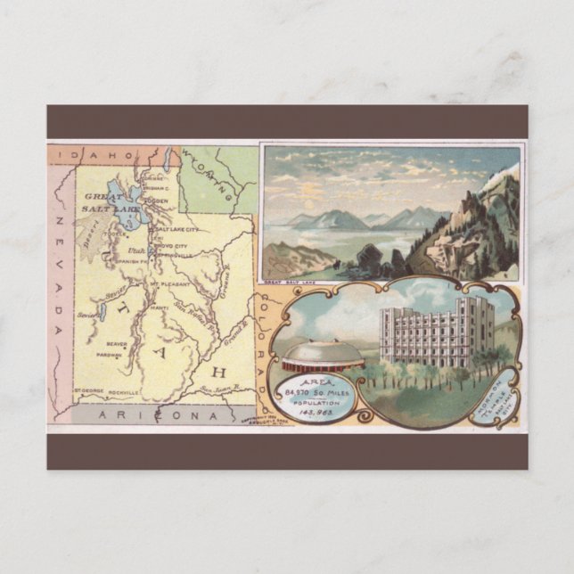 Vintage Utah Map Postkarte (Vorderseite)