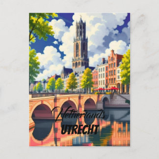 Vintage-Utrecht-Niederlande-Stadtansicht-Kunstprin Postkarte