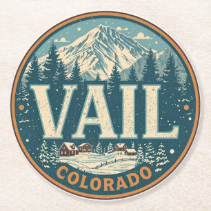 Vintage Vail Colorado Outdoor Sommer Souvenirs Runder Pappuntersetzer