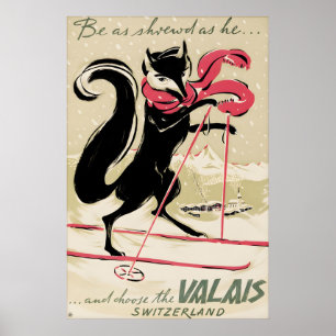 Vintage Valais Schweiz Ski Reiseplakat Schweizer Poster