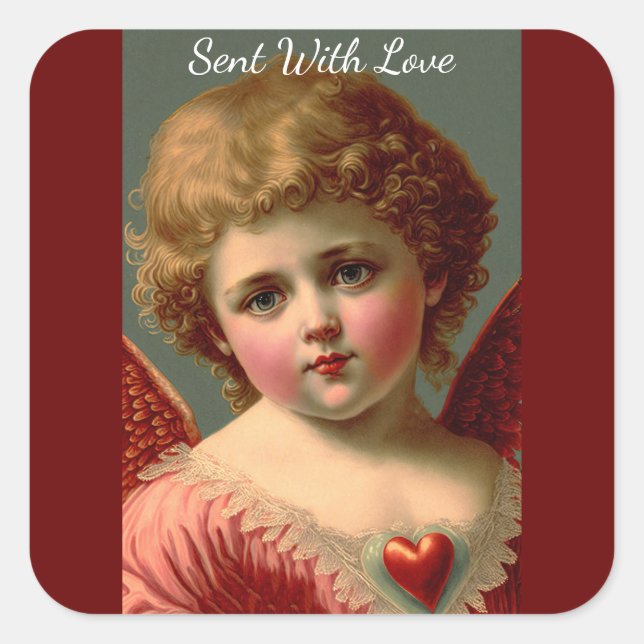 Vintage Valentine Angel Aufkleber (Vorderseite)