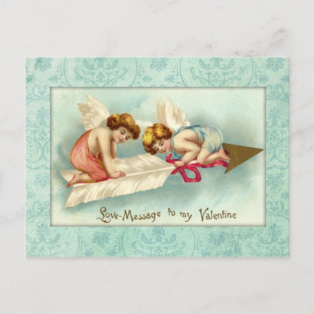 Vintage Valentine Angels Feiertagspostkarte (Vorderseite)