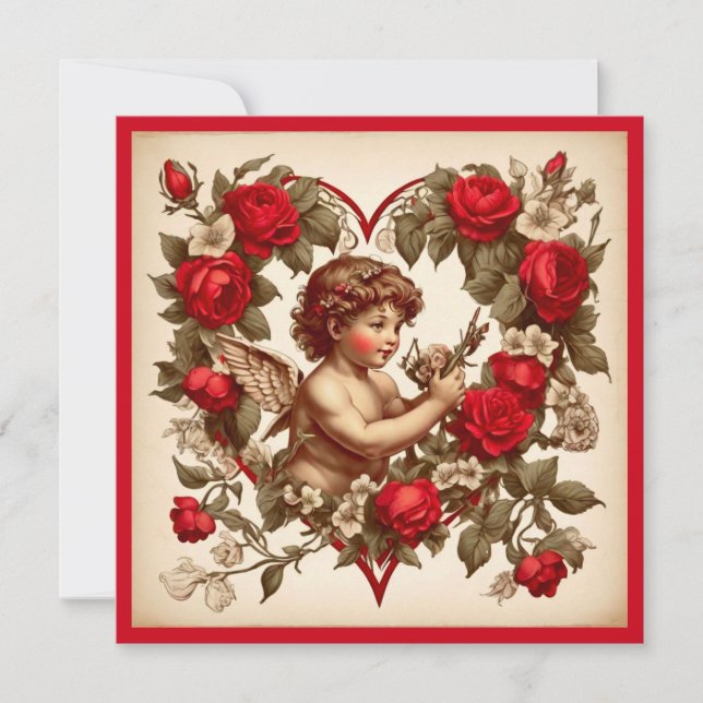 Vintage Valentine Art Liebe cupid Dankeskarte (Vorderseite)