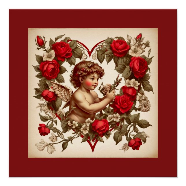 Vintage Valentine Art Liebe cupid Poster (Vorderseite)