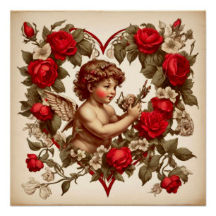 Vintage Valentine Art Liebe cupid Poster