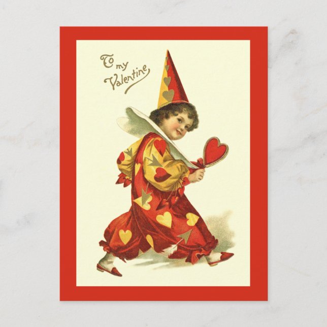 Vintage Valentine-Clown-Postkarte Feiertagspostkarte (Vorderseite)