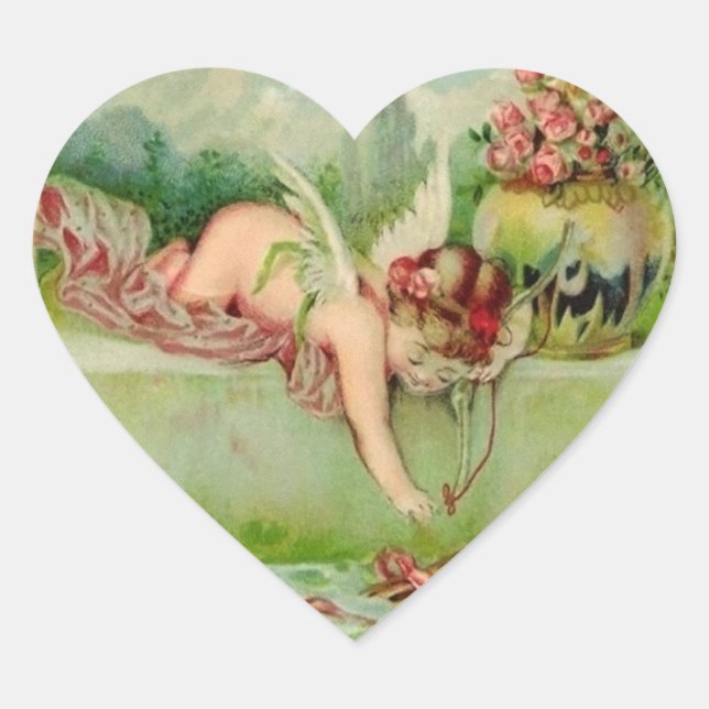 Vintage Valentine Cupid Heart Stickers (Vorderseite)