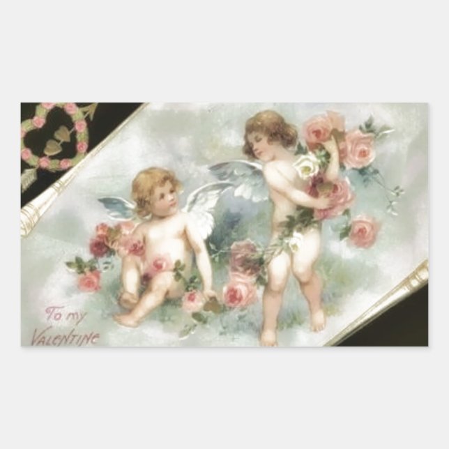 Vintage Valentine-Engel Rechteckiger Aufkleber (Vorderseite)