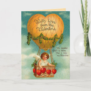 Vintage Valentine-Heißluftballonkarte Feiertagskarte