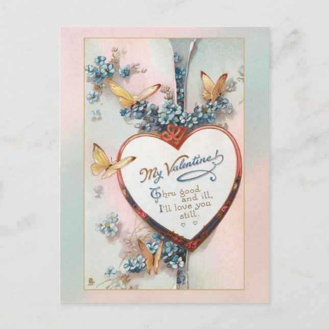 Vintage Valentine | Herz und Schmetterlinge Postkarte (Vorderseite)