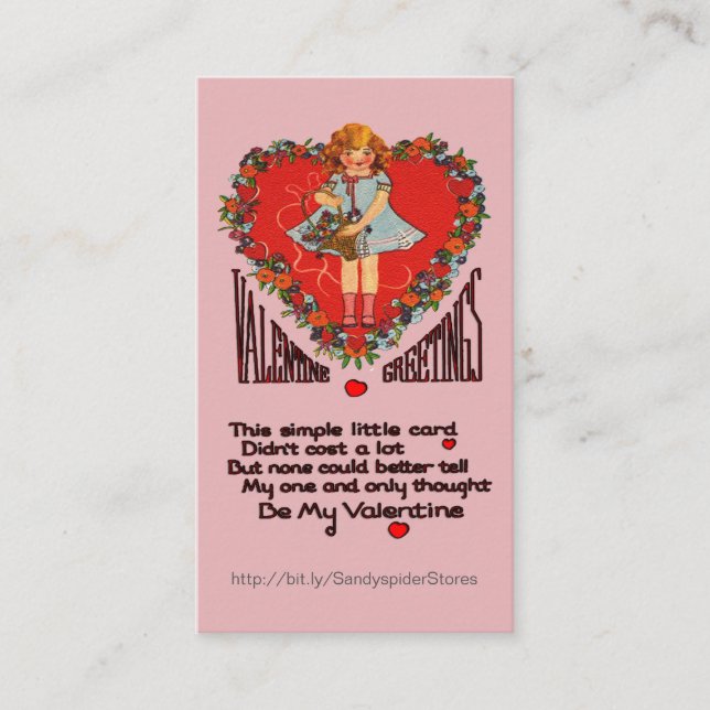 Vintage Valentine Herzklopfen mit dem Girl Retro Visitenkarte (Vorderseite)
