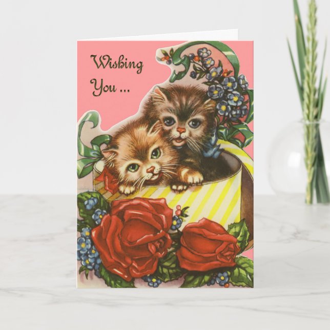 Vintage Valentine-Kätzchen Feiertagskarte (Vorderseite)