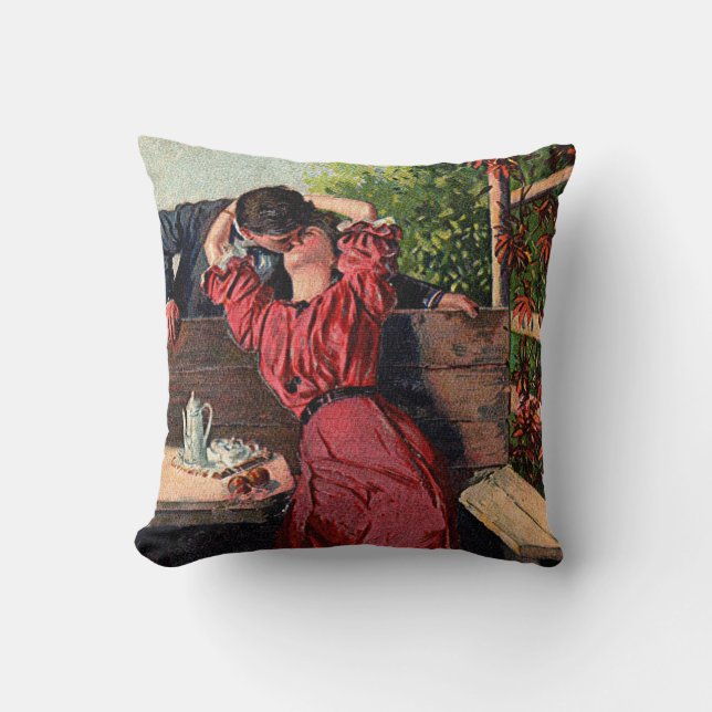 Vintage Valentine Kissing Couple Coussin (Recto)