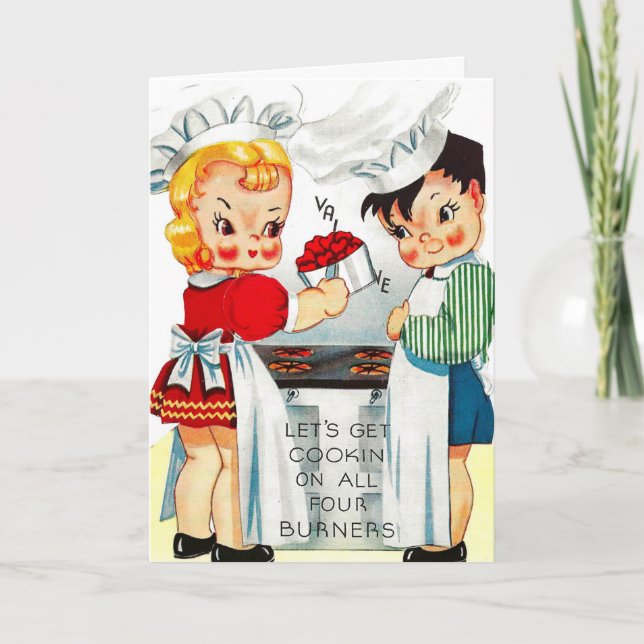 Vintage Valentine kochen Feiertagskarte (Vorderseite)