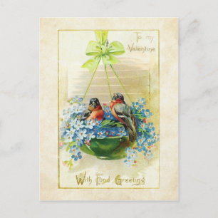 Vintage Valentine liebt Vögel und vergiss mir Note Feiertagspostkarte