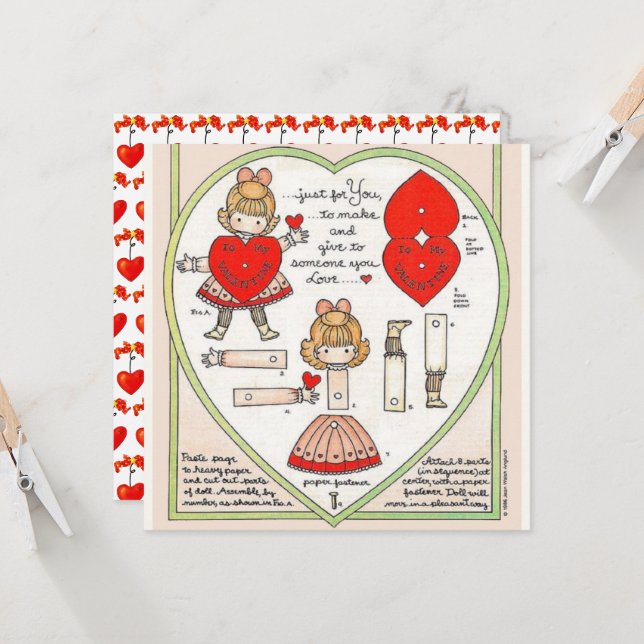 Vintage Valentine-Puppenkarte Karte (Vorderseite/Rückseite Beispiel)
