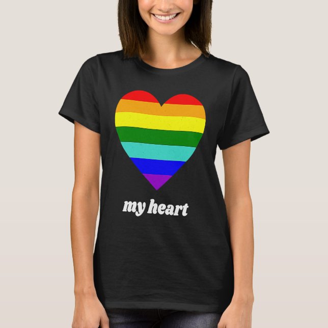 Vintage Valentine Rainbow My Heart T-Shirt (Vorderseite)