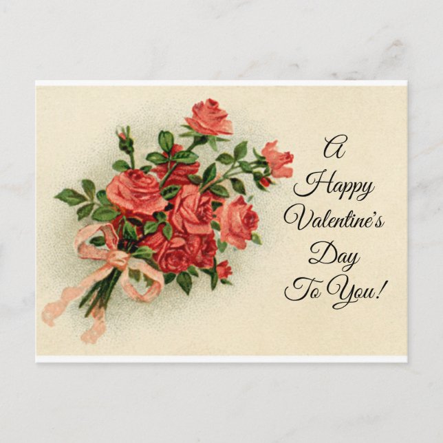 Vintage Valentine-Rose Feiertagspostkarte (Vorderseite)
