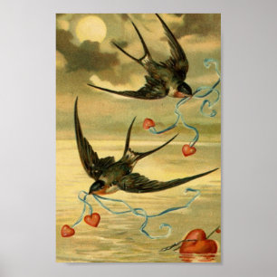 Vintage Valentine-Scheunen-Schwalben Poster