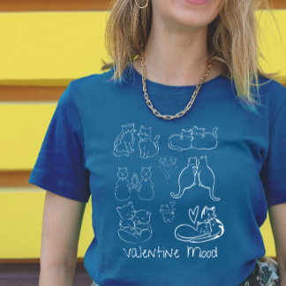 Vintage Valentine Tattoo Cat Couple  T-Shirt