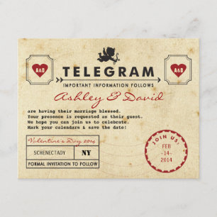 Vintage Valentine Telegrammkarte Save the Date