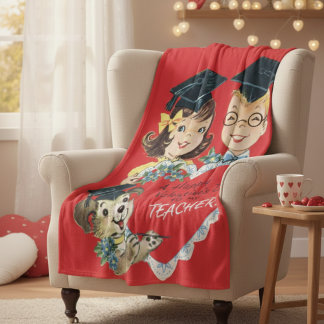 Vintage "Valentine to My Teacher" Retro Graduation Fleecedecke