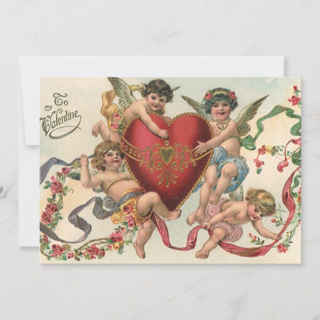 Vintage Valentine, Viktorianische Engel Cherubs He Einladung (Vorderseite)