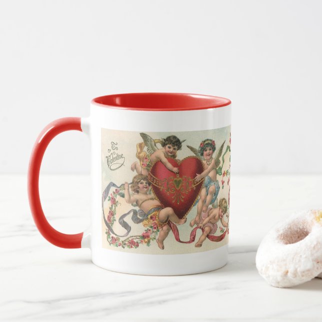 Vintage Valentine, Viktorianische Engel Cherubs He Tasse (Mit Donut)