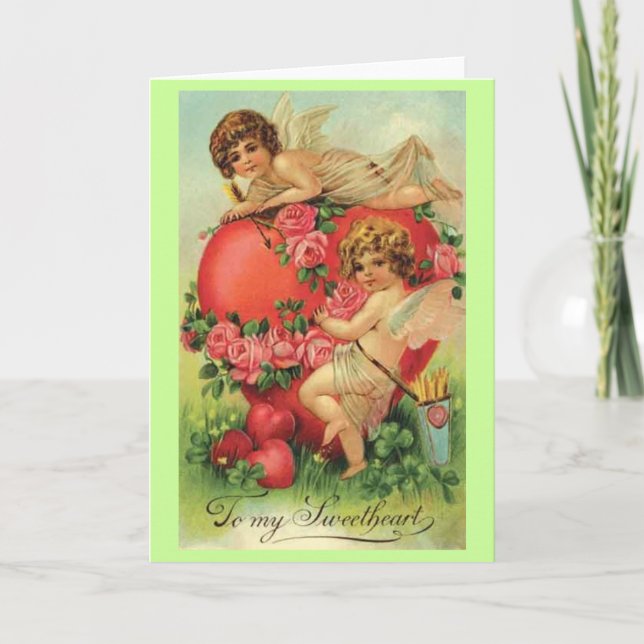 Vintage Valentinekarte mit Amoren Feiertagskarte (Vorderseite)
