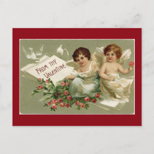 Vintage Valentinerkuppen und -tauben Feiertagspostkarte