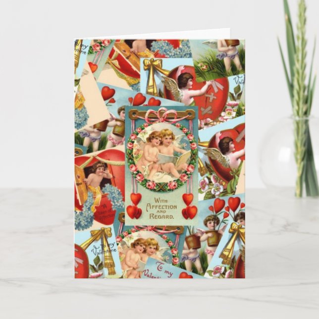 Vintage Valentinescollage Feiertagskarte (Vorderseite)