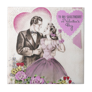 Vintage Valentins-Paar Fliese