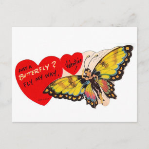 Vintage Valentinsdame Schmetterling Herzen Feiertagspostkarte