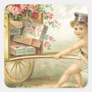 Vintage-Valentinsengel Quadratischer Aufkleber