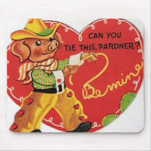 Vintage-Valentinsgruß-Cowboy-Schwein Mousepad